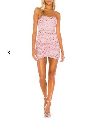 superdown Fifi Mesh Mini Dress Pink Ruched Strapless Party XS